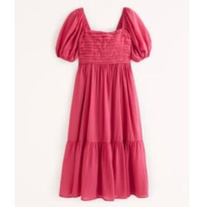 NWT Abercrombie & Fitch Dark Pink Emerson Smocked Midi Nap Dress Small Tall